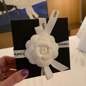 Authentic larger Chanel box  with camellia and cc ribbon for jewelry abd gift.